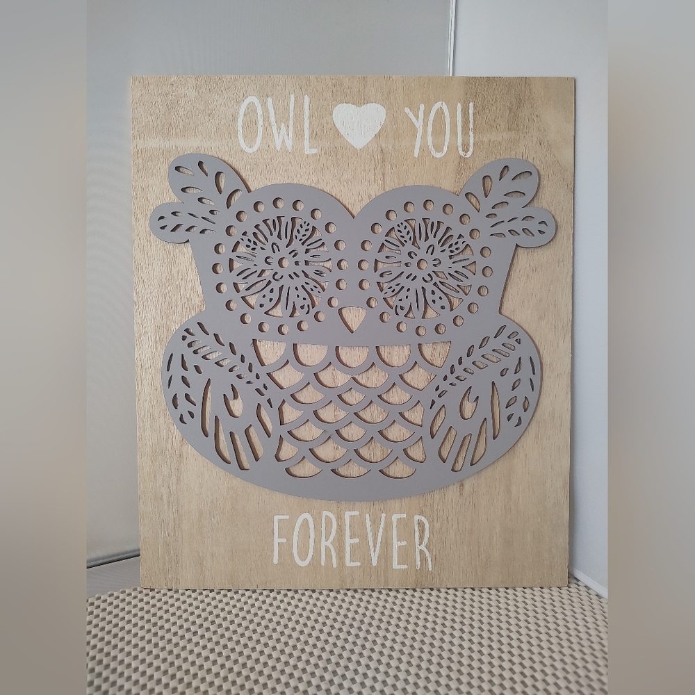 "Owl Heart You Forever" Wall Plaque Decor Wood 13x11"
